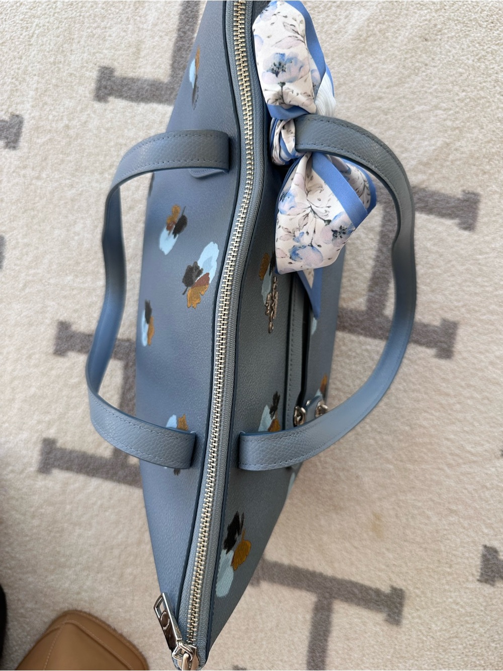 Coach Floral Print Leather Tote Bag in Light Blue 2016 Coach Taylor tote - Picture 10 of 16